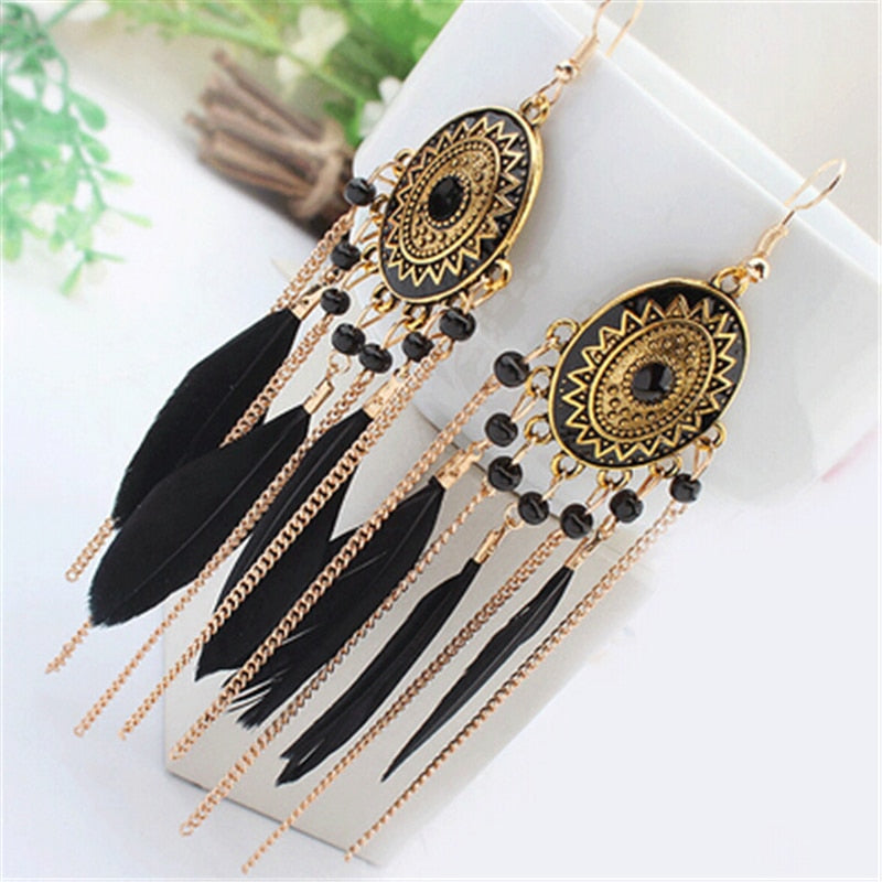 Feather and Chain Dangle Earrings